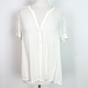 TREASURE & BOND OFF-WHITE SHORT SLEEVE V-NECK FLOWY BLOUSE WOMENS LARGE